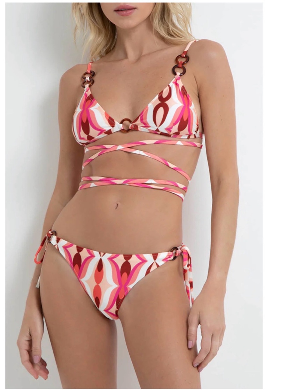 PatBo Flamant Pink Multi-Print Wrap Bikini Set
